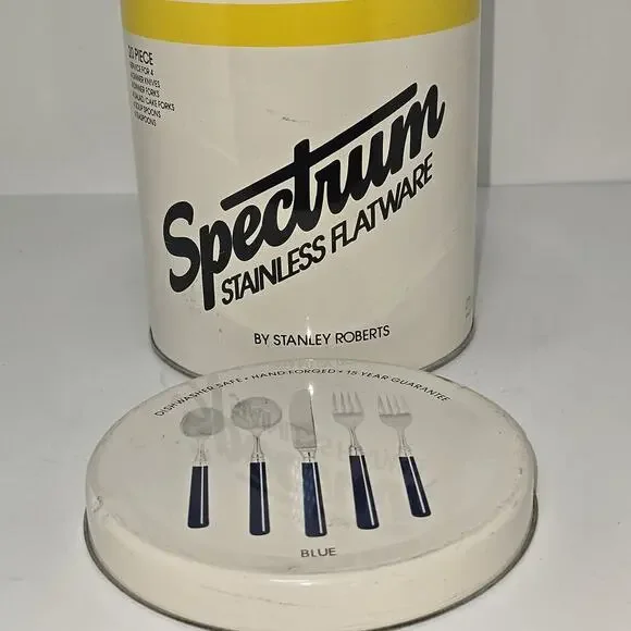 Vintage Stanley Roberts Spectrum Flatware Canister – Mid Century Modern Striped - Picture 13 of 14